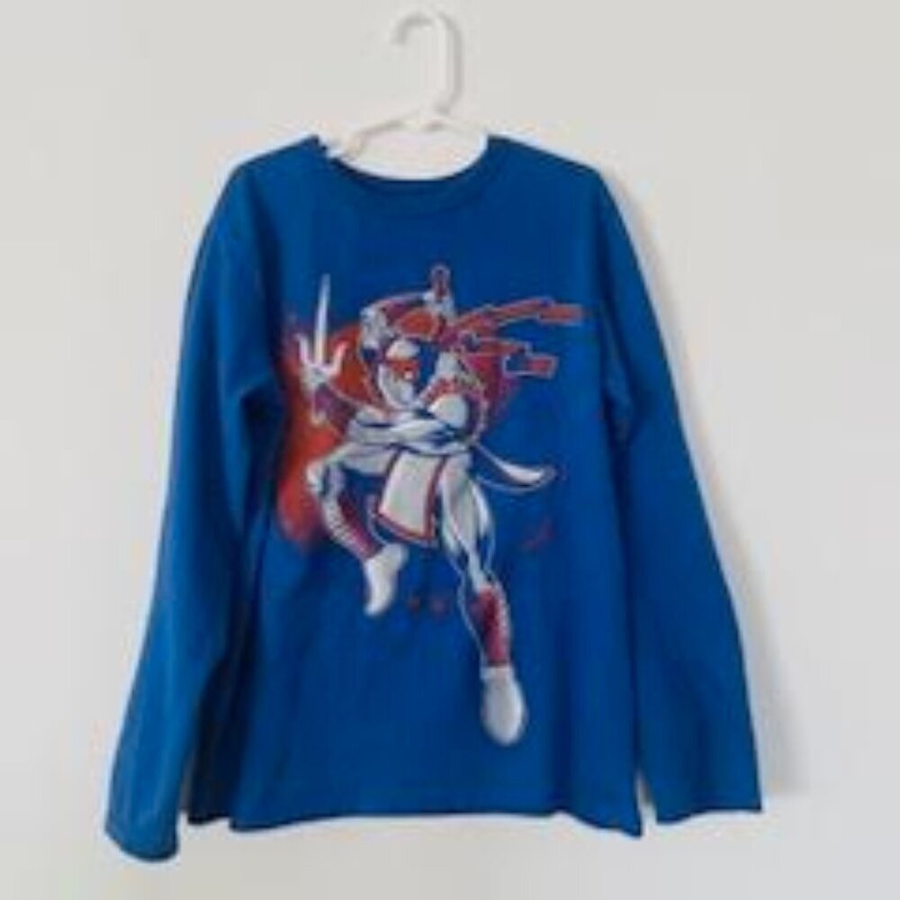 The Children’s Place Boys Long Sleeve Ninja Graphic Tee – Blue (Size M 7/8)